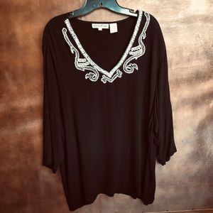 Gauzy black top with silver sequins